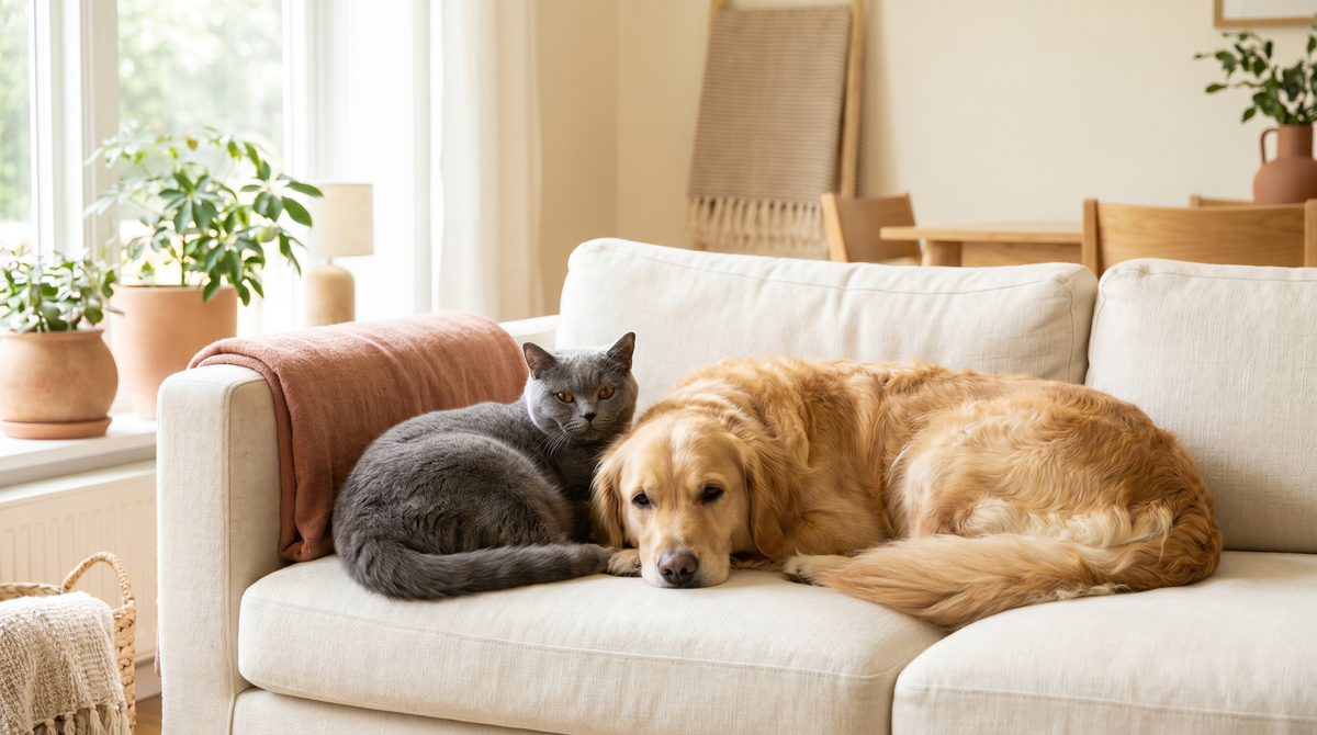 Sağlıklı parlak tüylü kedi ve köpek
