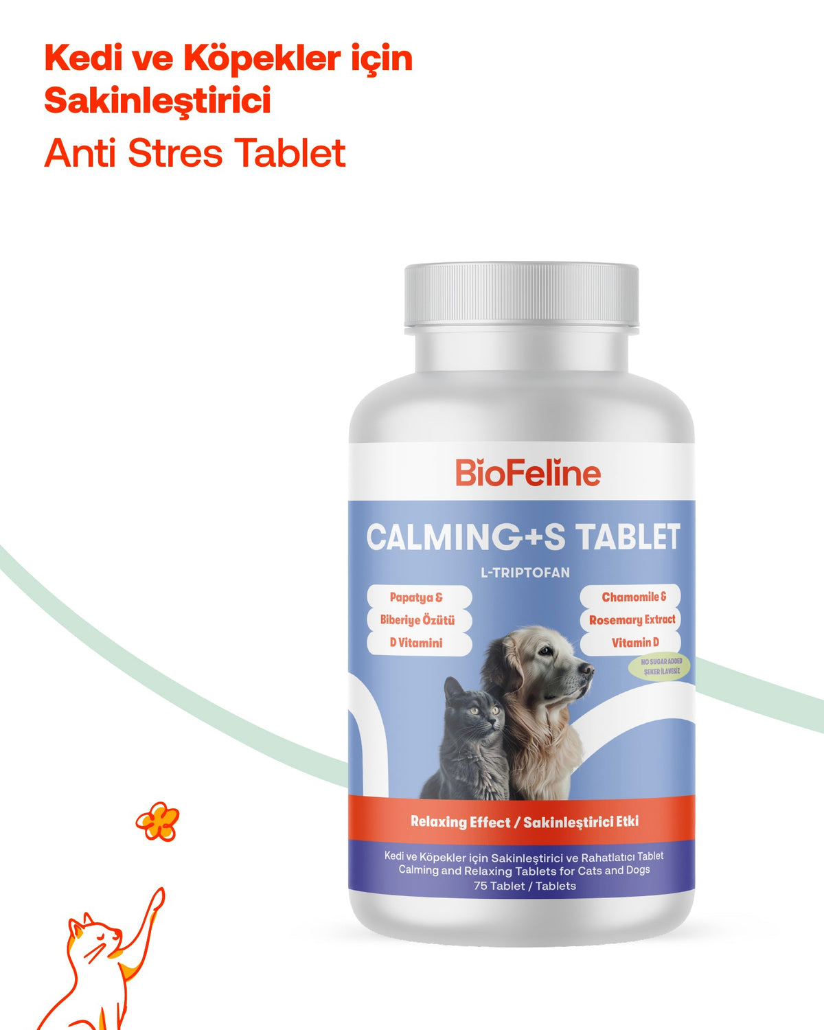 Kedi & Köpek İçin Sakinleştirici Tablet – Stres ve Gerginlik Dönemleri, 75 Adet | BioFeline