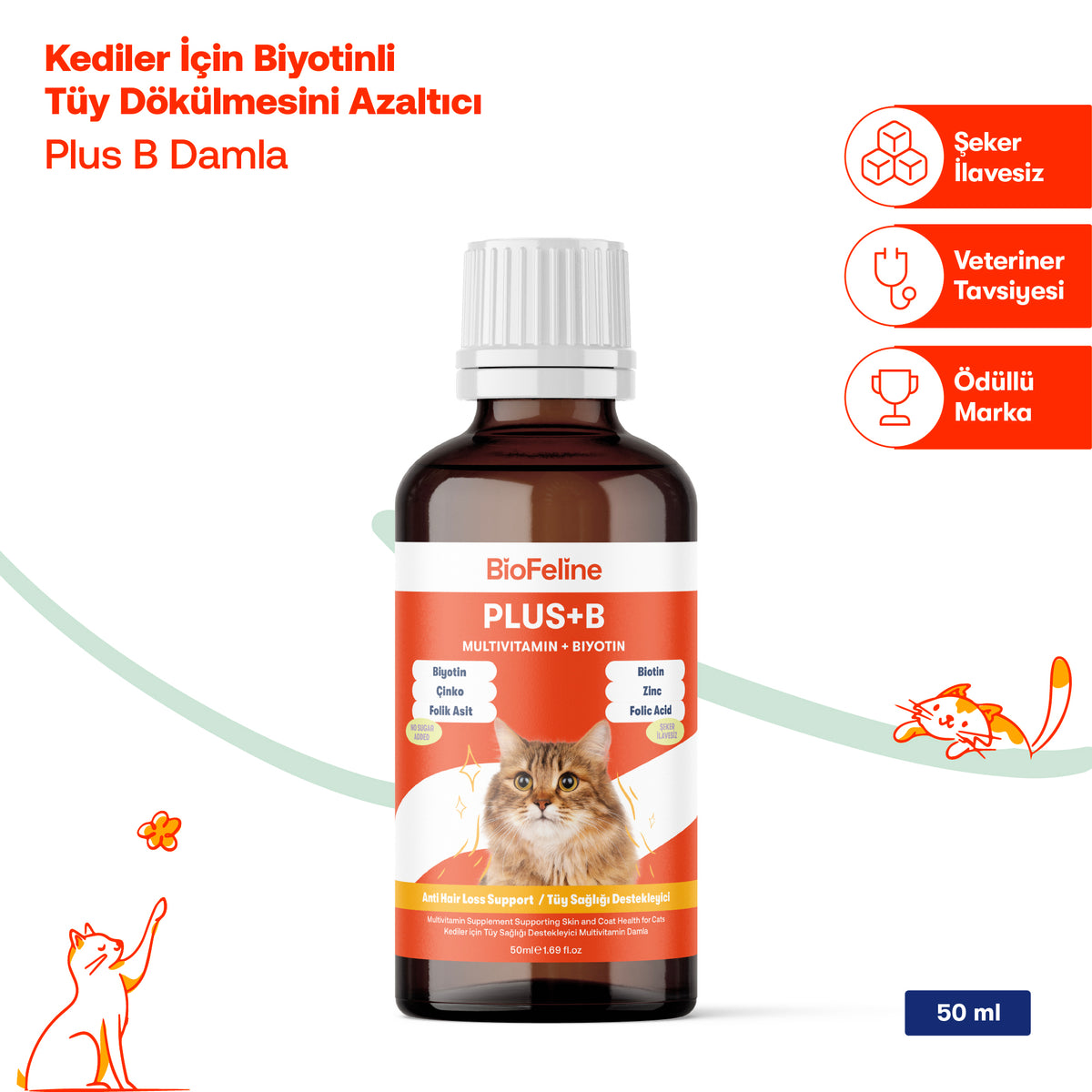 Kedi Biotin & Çinko Damlası 50 ml - Tüy Sağlığı Desteği | BioFeline