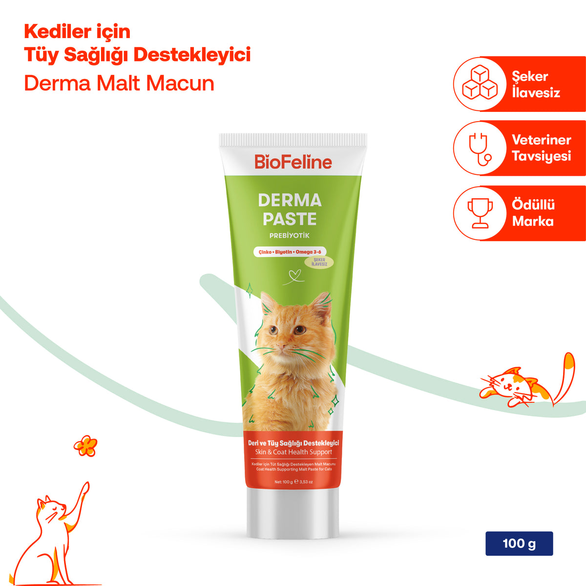 Kediler İçin Tüy Dökülmesi Karşıtı Derma Malt Macunu 100 ml | BioFeline