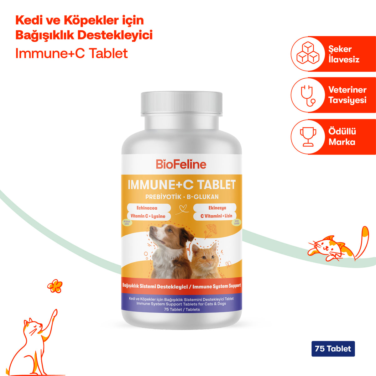Kedi & Köpek İçin Bağışıklık Güçlendirici Tablet – Direnç Desteği | BioFeline