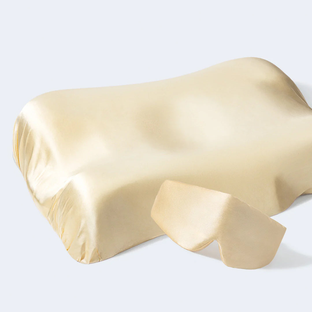 %100 İpek Uyku Maskesi Göz Bandı Bej+ Beauty Pillow %100 İpek Yastık Kılıfı Bej Seti