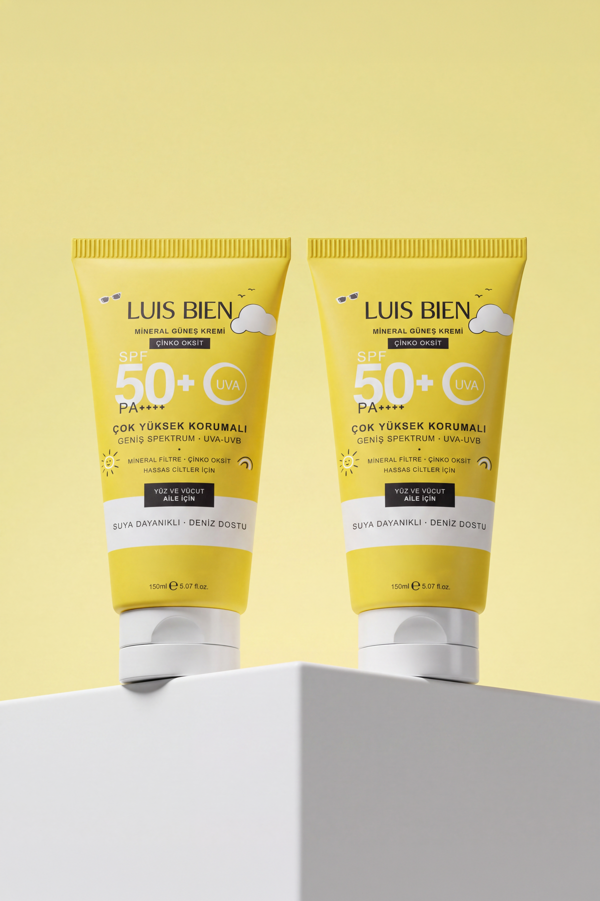 Luis Bien X Anıl Güler Mineral Güneş Kremi Spf 50+ Pa++++ Çinko Oksit 150 ml X 2 Adet - Yüz Ve Vücut, Suya Dayanıklı
