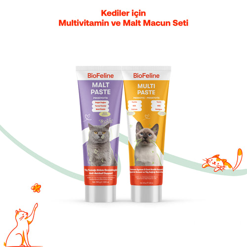 Kediler İçin Tüy Yumağı & Sindirim Destek Seti – Multivitamin Malt | BioFeline