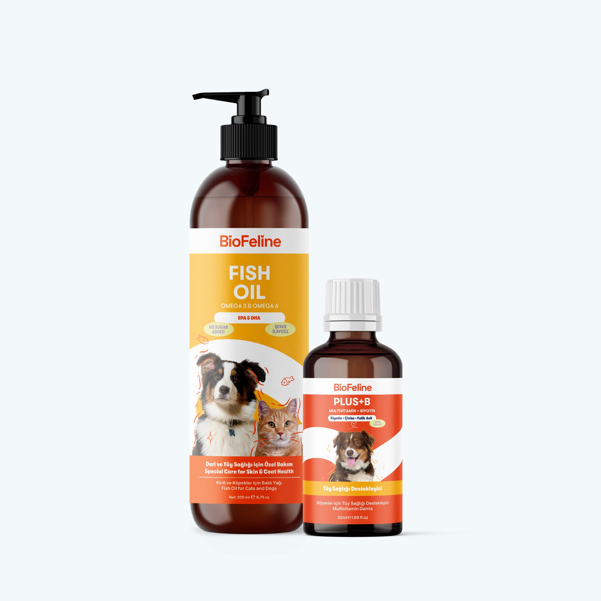 Köpekler İçin Balık Yağı + Plus B Vitamin Damla | Tüy Dökülmesi ve Deri Bakımı Seti | 200ml + 50ml
