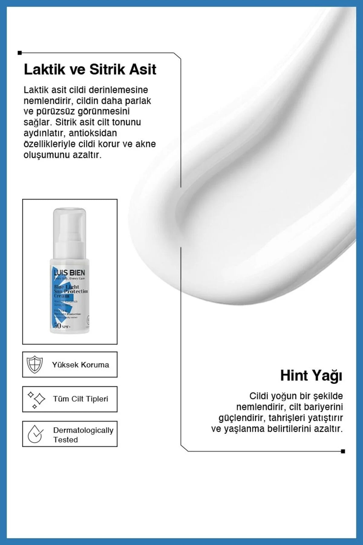 Luis Bien SPF 50+ Yüz Güneş Kremi – Mavi Işık Korumalı, Yağsız 50 ml