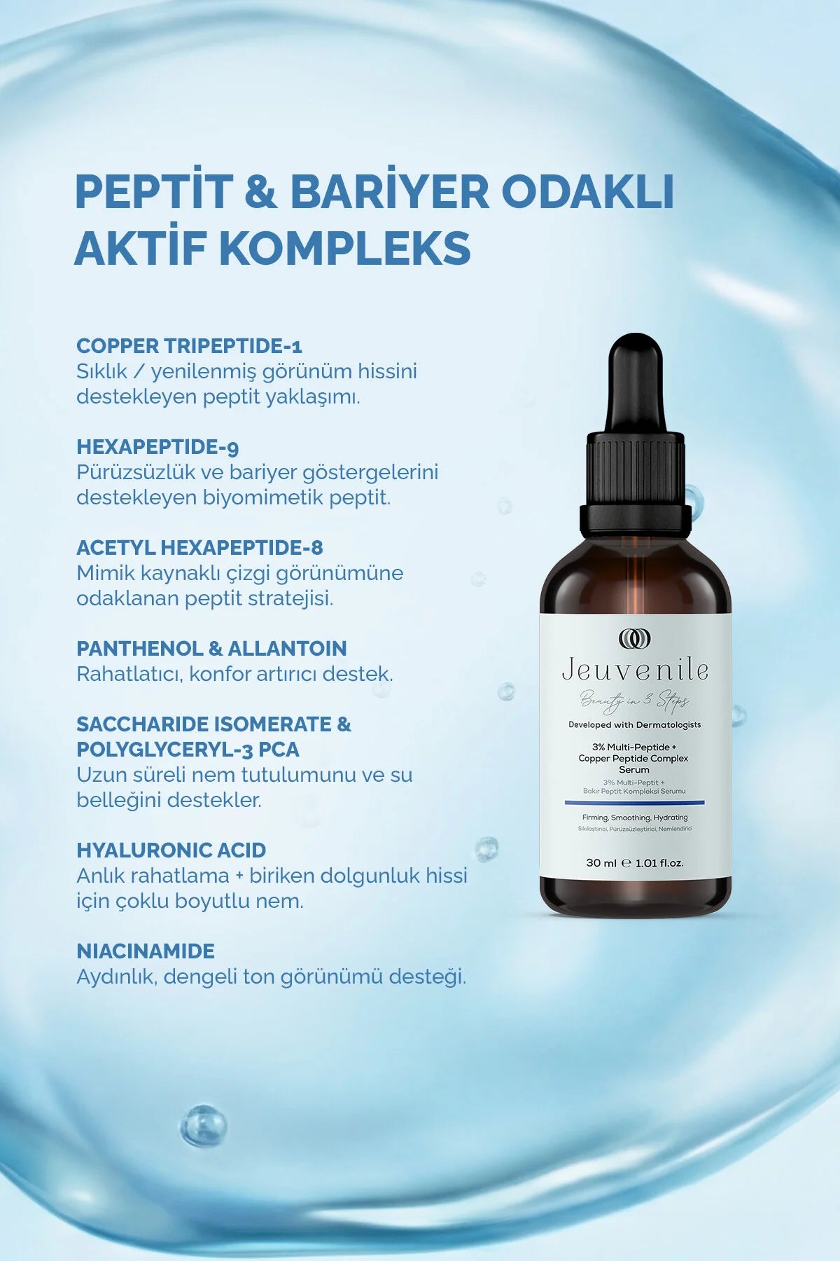 Jeuvenile Bakır Peptit Serumu – Kırışıklık Karşıtı & Bariyer Destek