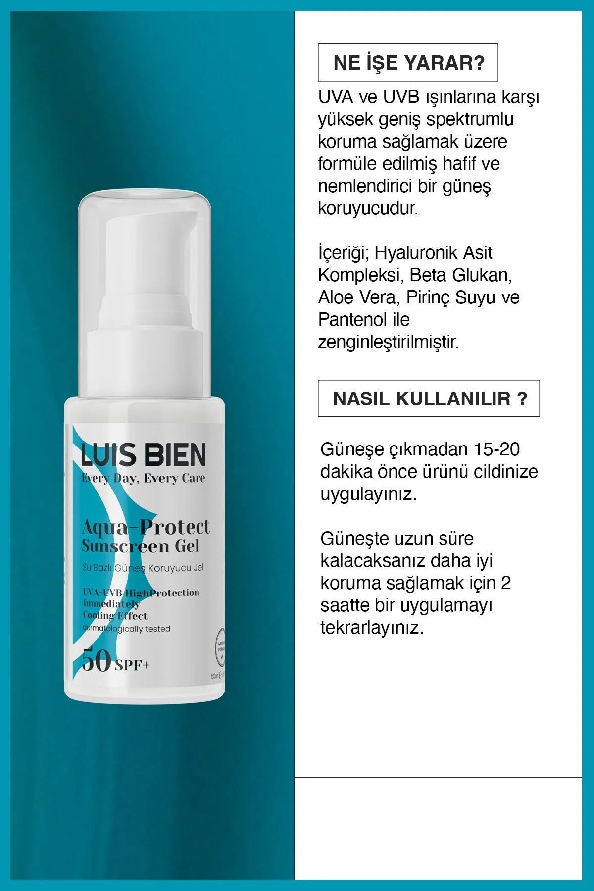 Luis Bien Aqua Sun Gel SPF 50+ Su Bazlı Güneş Jeli 50 ml
