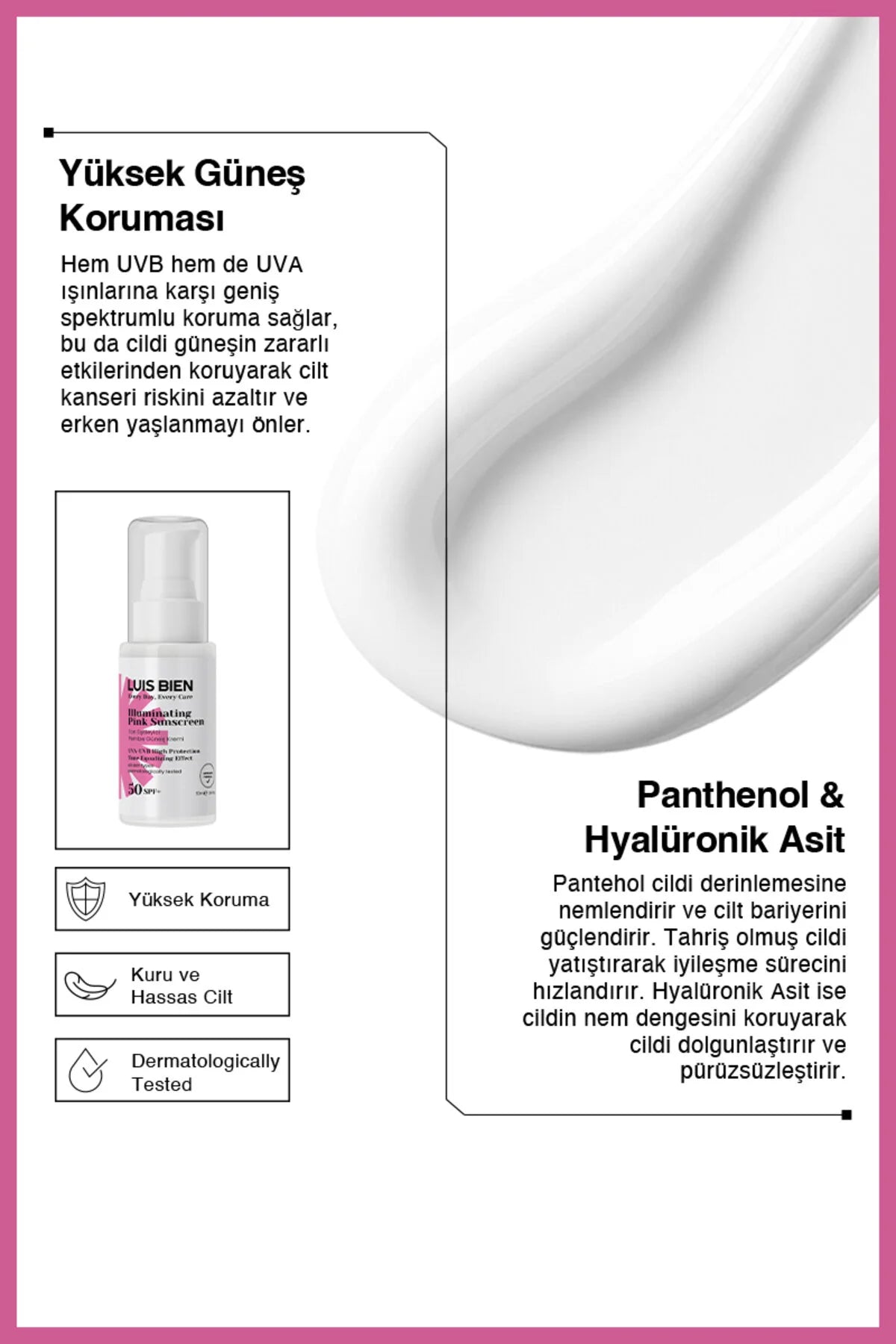 Luis Bien Pembe SPF 50+ Ton Eşitleyici Güneş Kremi 50 ml