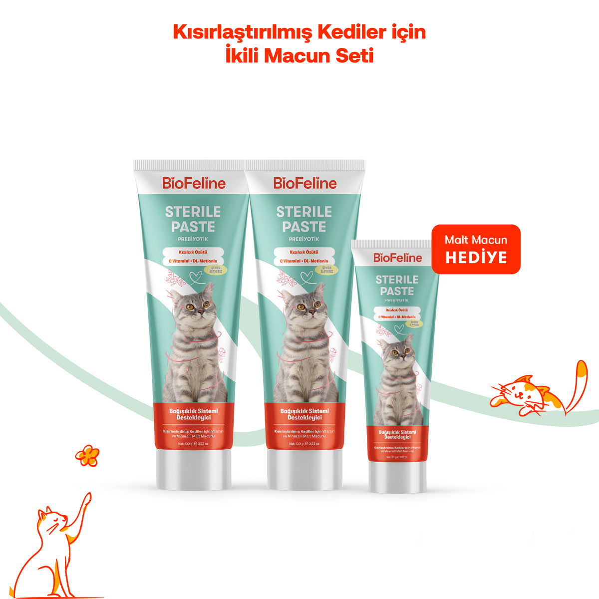 Kediler İçin Kilo Kontrol & Tüy Sağlığı Destek Seti – Malt | BioFeline