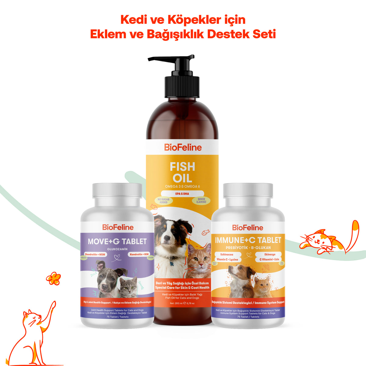 Kedi & Köpek İçin Eklem & Bağışıklık Destek Seti | BioFeline