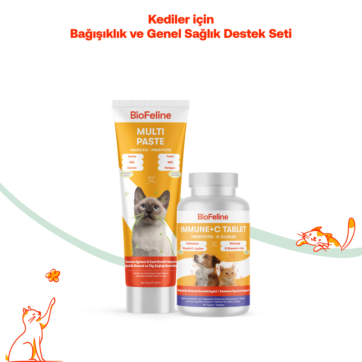 Kediler İçin Bağışıklık & Enerji Destek Seti – Multivitamin | BioFeline