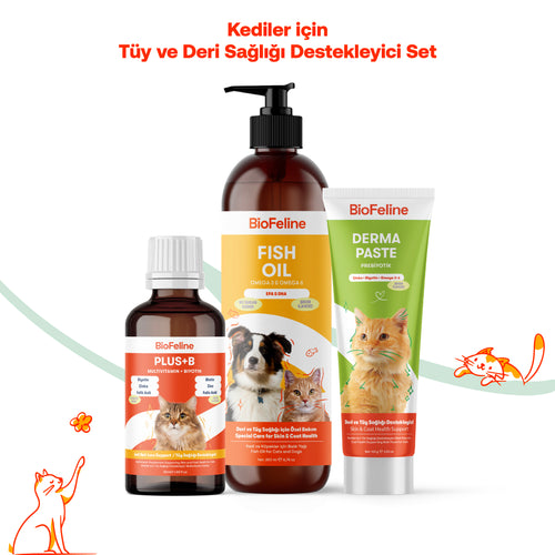 Kediler İçin Yoğun Tüy Dökülmesi Karşıtı Parlaklık Seti – Balık Yağı + Derma Malt | BioFeline