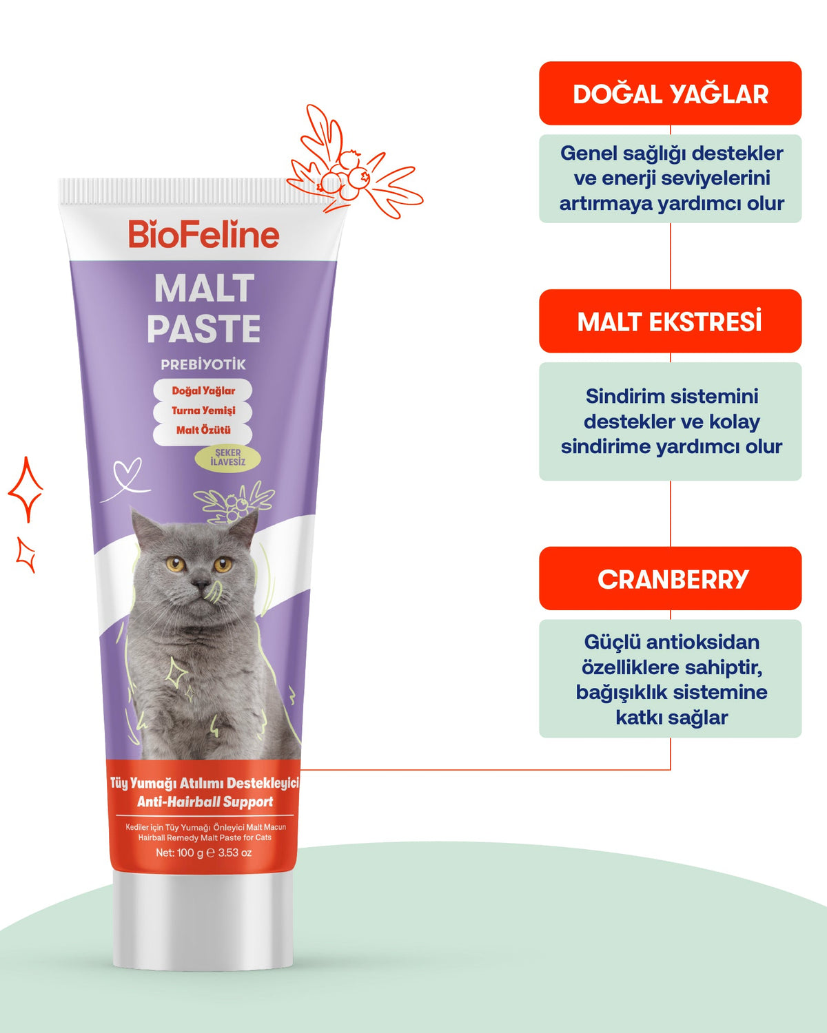 Kediler İçin Tüy Yumağı & Sindirim Destek Seti – Multivitamin Malt | BioFeline