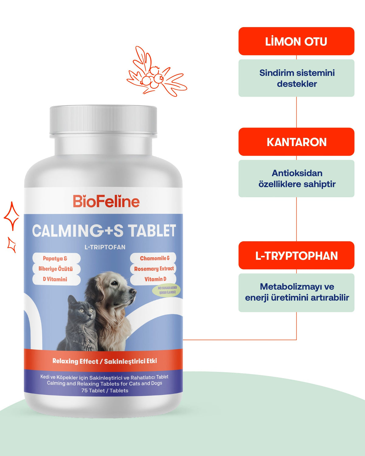 Kedi & Köpek İçin Sakinleştirici Tablet – Stres ve Gerginlik Dönemleri, 75 Adet | BioFeline