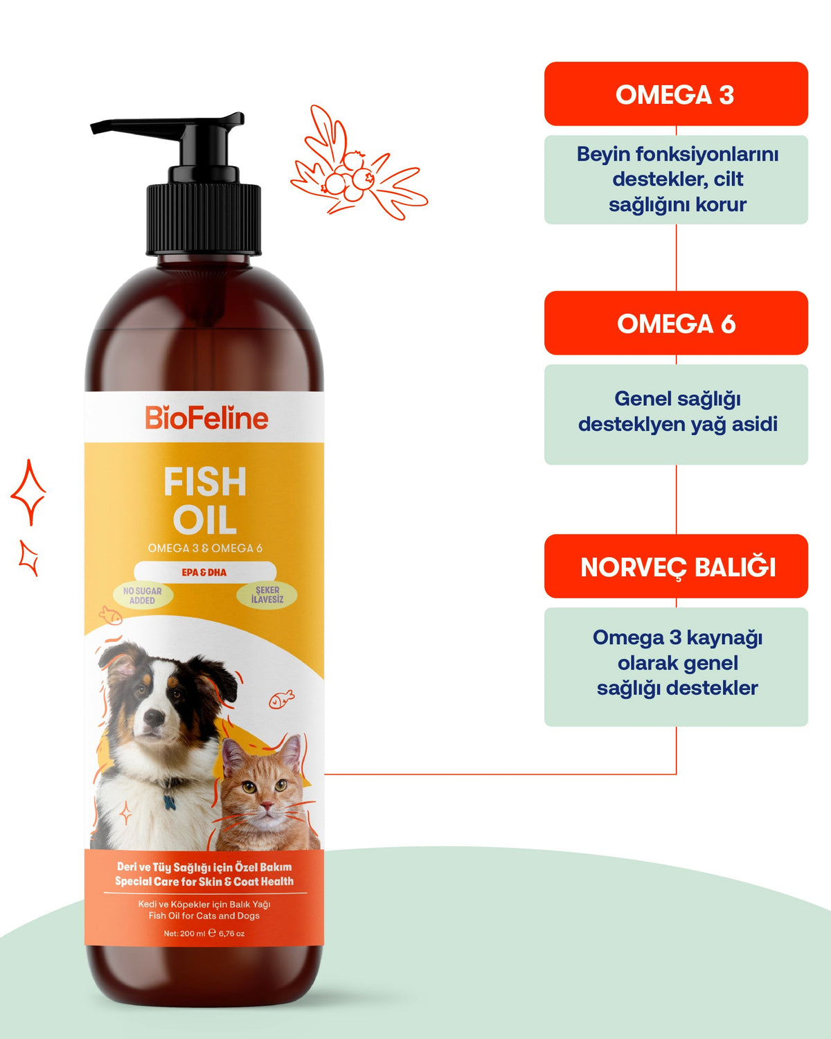 Kedi & Köpek İçin Omega 3-6 Balık Yağı – Tüy Dökülmesi Karşıtı Bakım | BioFeline