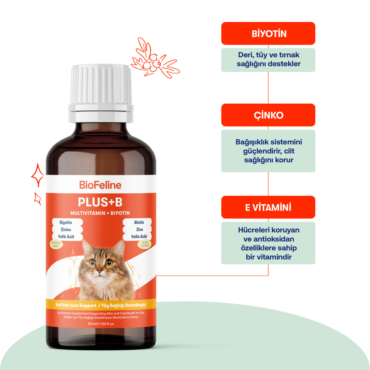 Kedi Biotin & Çinko Damlası 50 ml - Tüy Sağlığı Desteği | BioFeline
