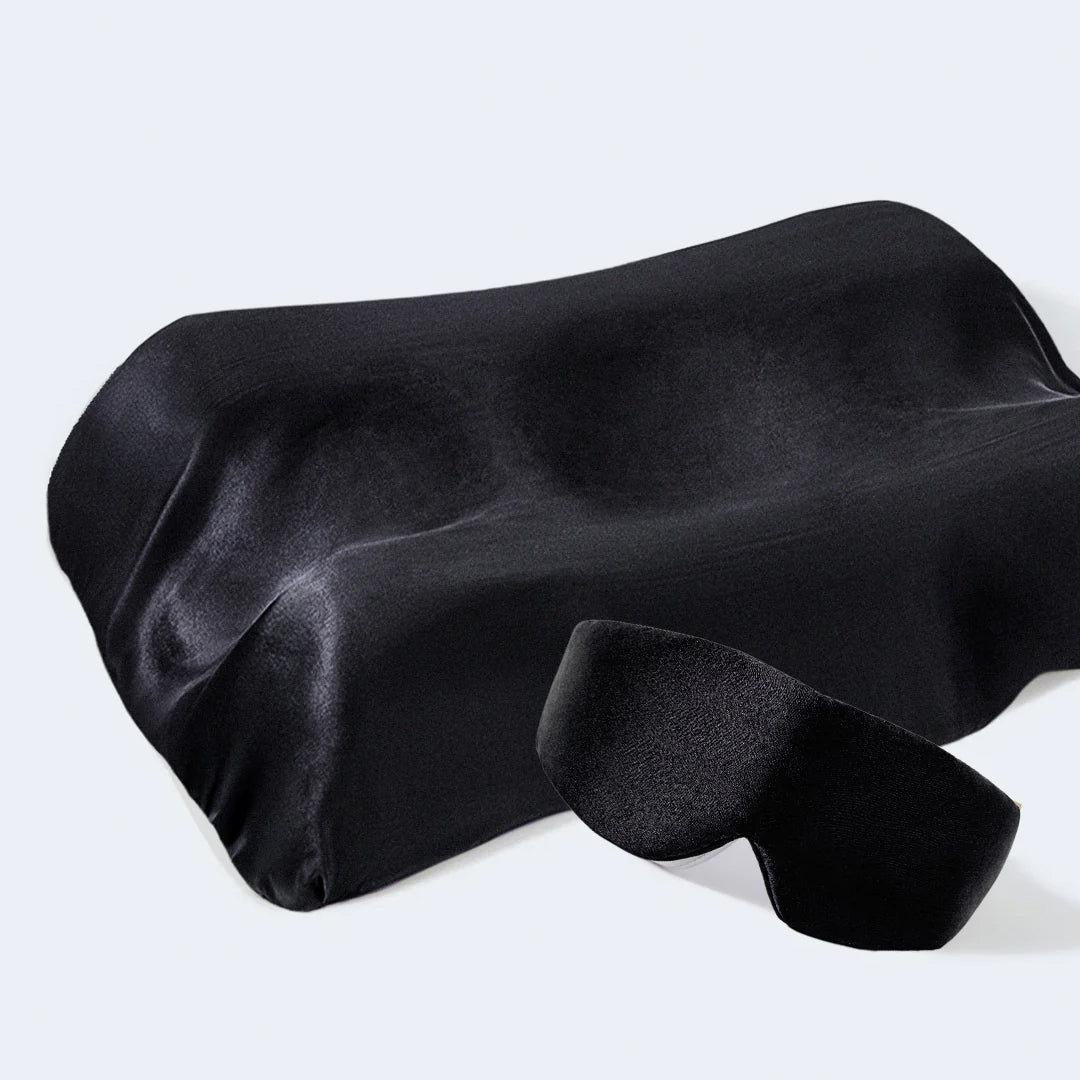 %100 İpek Uyku Maskesi Göz Bandı Siyah + Beauty Pillow %100 İpek Yastık Kılıfı Siyah Seti