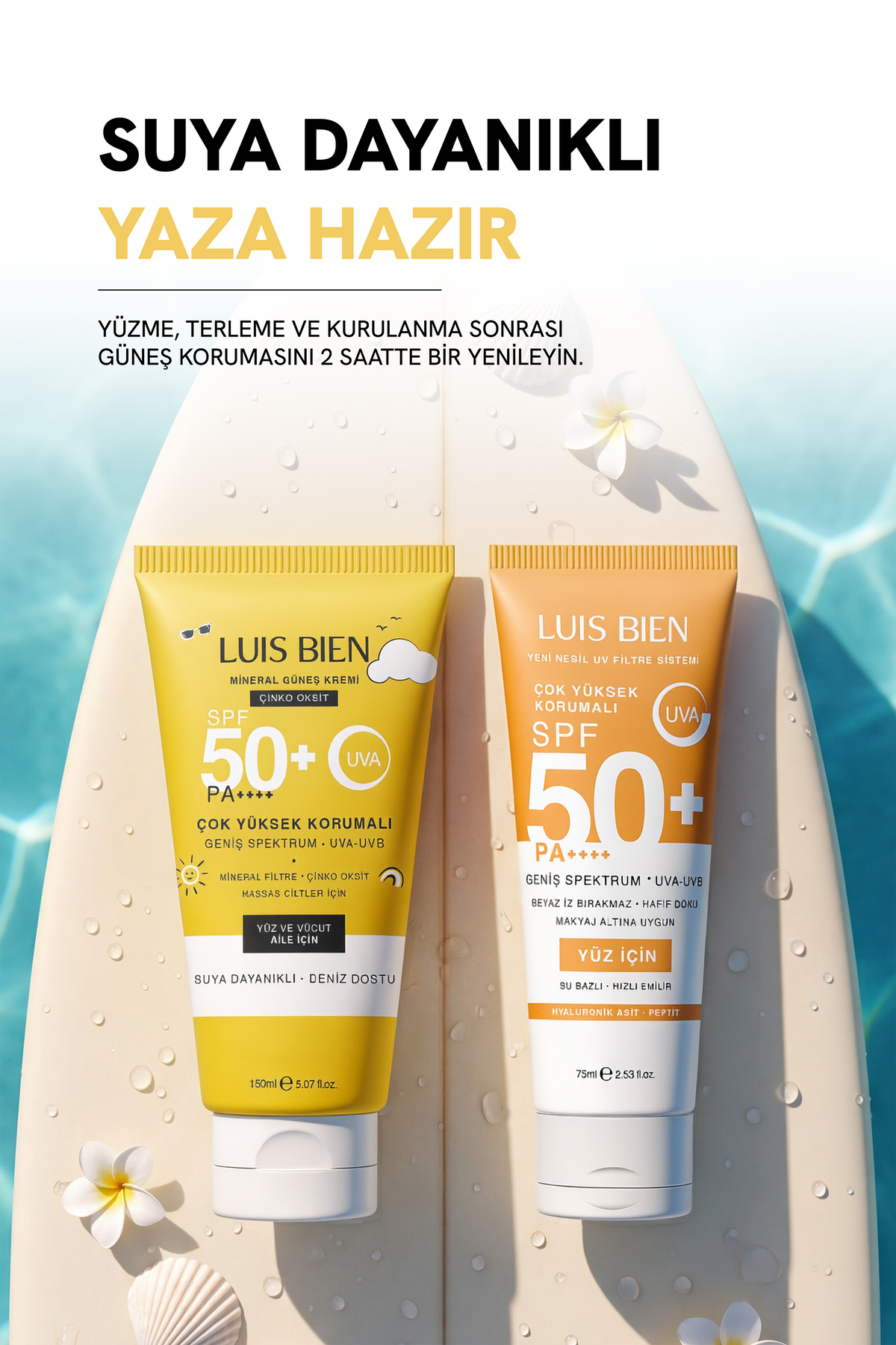Luis Bien X Anıl Güler Güneş Kremi 2'li Karma Set Spf 50+ Pa++++ Su Bazlı 75 ml + Çinko Oksit Mineral 150 ml