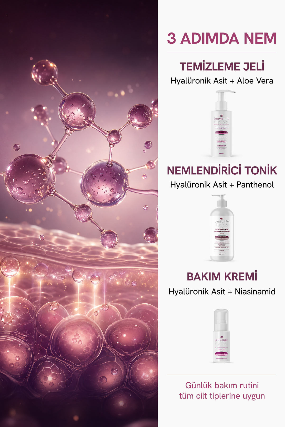 Jeuvenile Hyaluronik Asit Bakım Seti – Nemlendirici & Arındırıcı