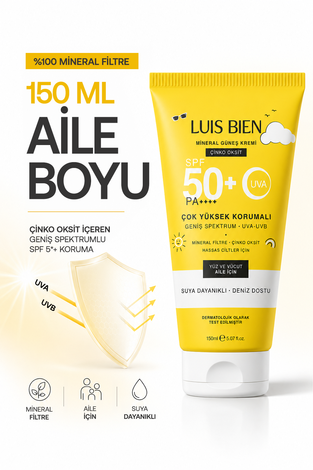 Luis Bien × Anıl Güler Mineral Güneş Kremi SPF 50+ PA++++ | Çinko Oksit, Yüz ve Vücut (150 ml)
