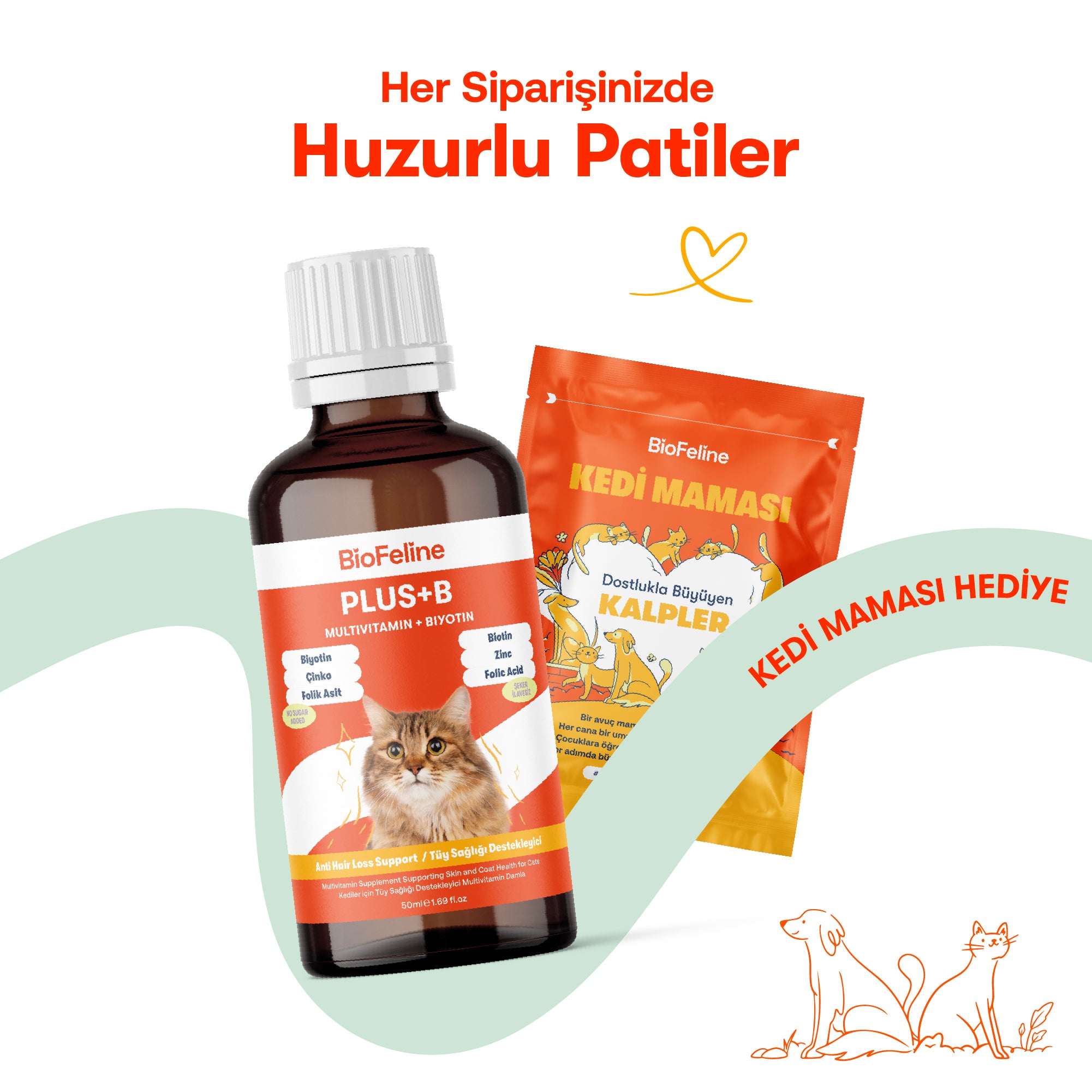 Kedi Tüy Dökülmesini Azaltan Biotinli B Vitamini Damlası – Biofeline Plus B 50ml