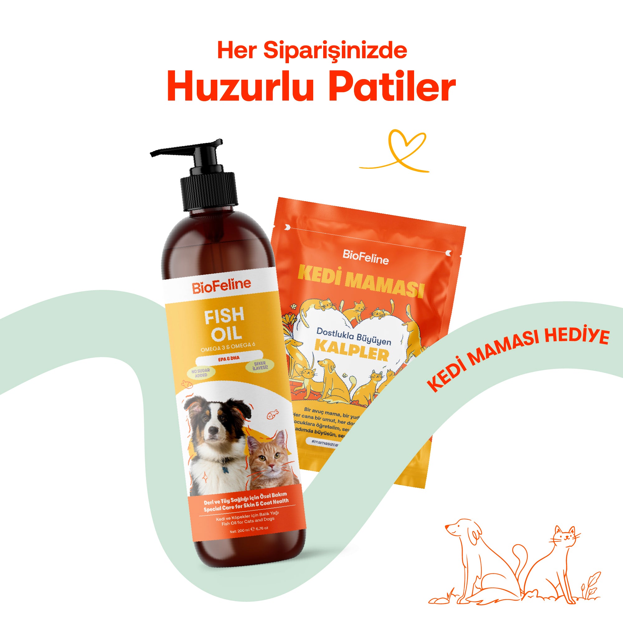 Kedi & Köpekler İçin Omega 3-6 Somon Yağı | Tüy Dökülmesine ve Kalp Sağlığına Destek | 200ml