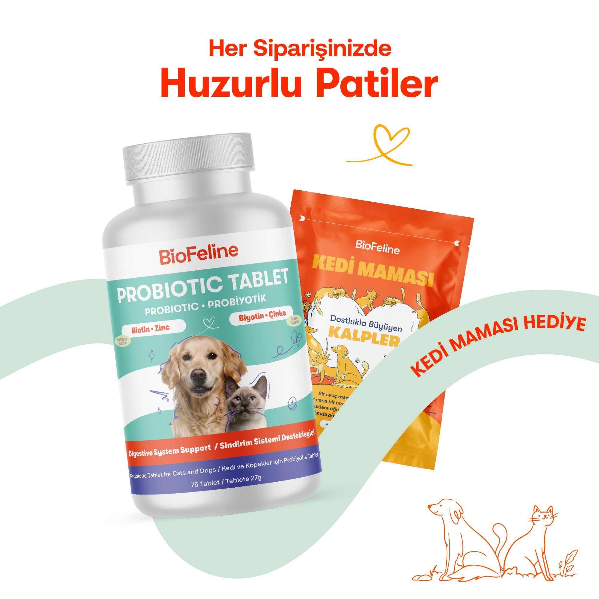 Kedi & Köpekler İçin Probiyotik Tablet | Bağışıklık ve Sindirim Takviyesi | 25 Tablet