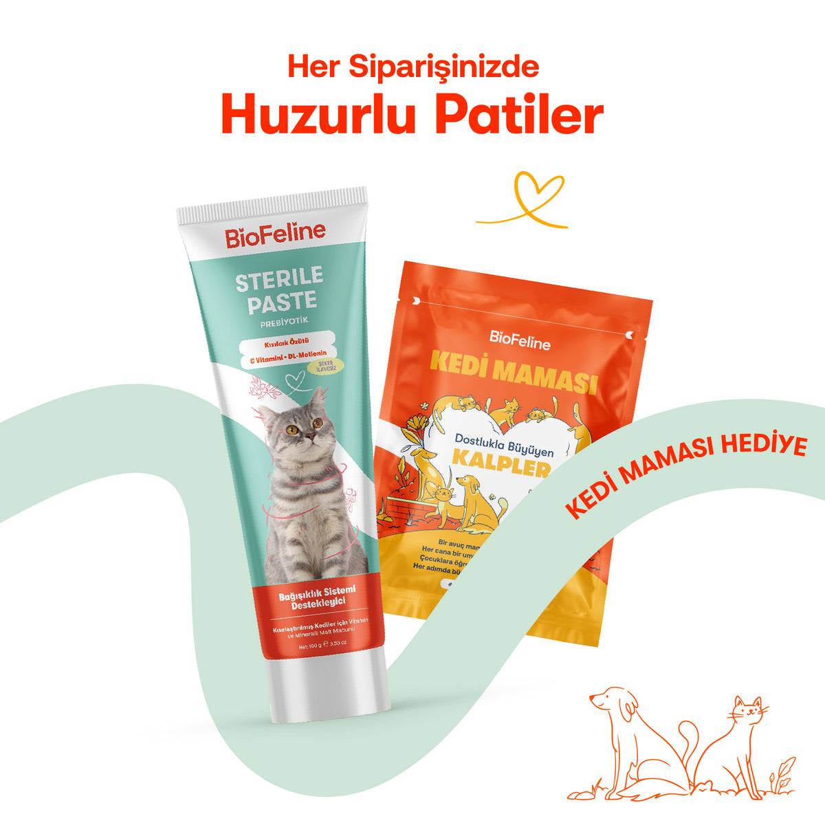 Kısır Kediler İçin Malt Macunu + Sıvı Probiyotik Seti – Tüy & Sindirim | BioFeline