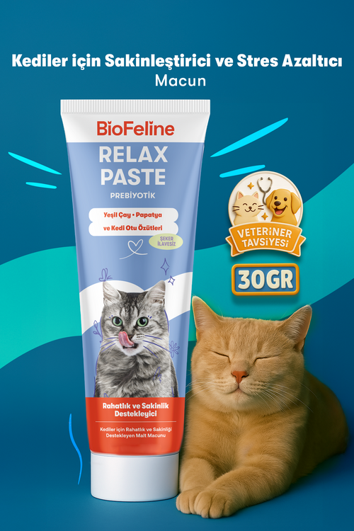 Kediler İçin Sakinleştirici Relax Macunu 30 g – Stres Azaltıcı | Deneme Boy | BioFeline