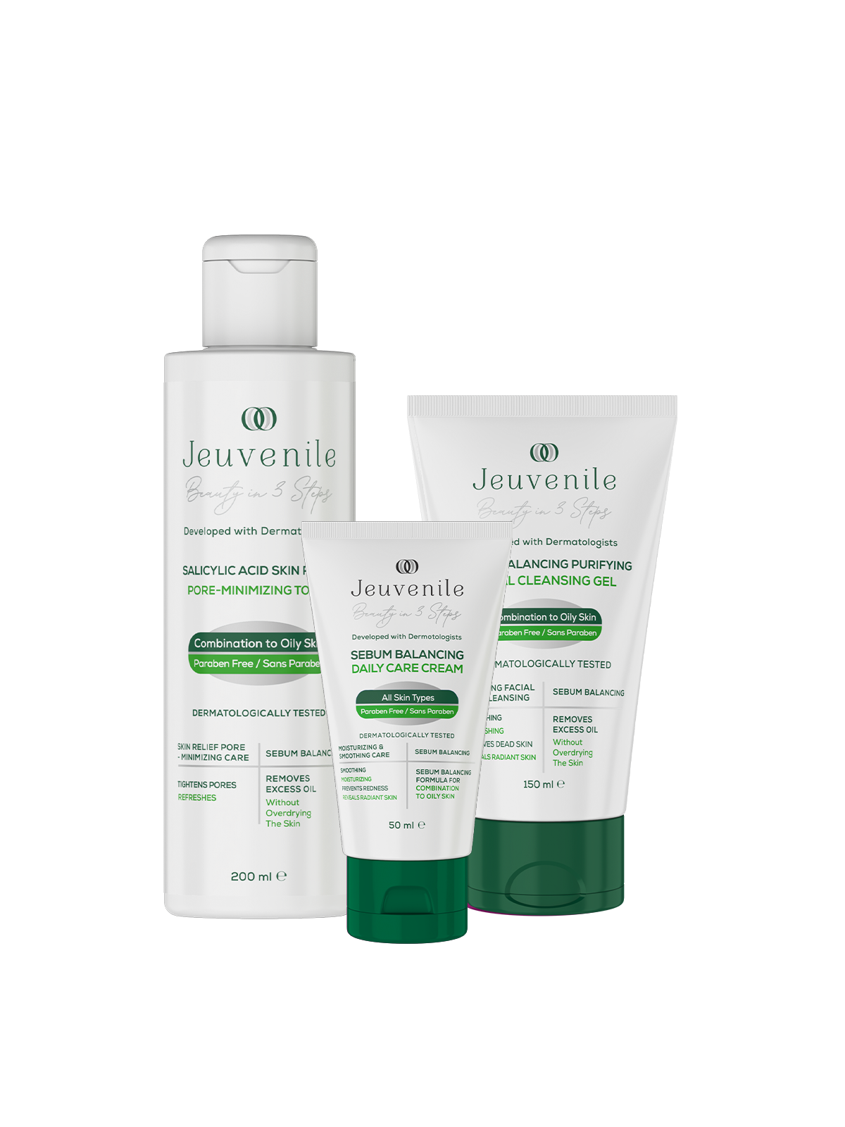 Karma ve Yağlı Ciltler İçin Gözenek Sıkılaştırıcı Siyah Nokta Giderici Bakım Seti (150ml + 200ml + 50ml)