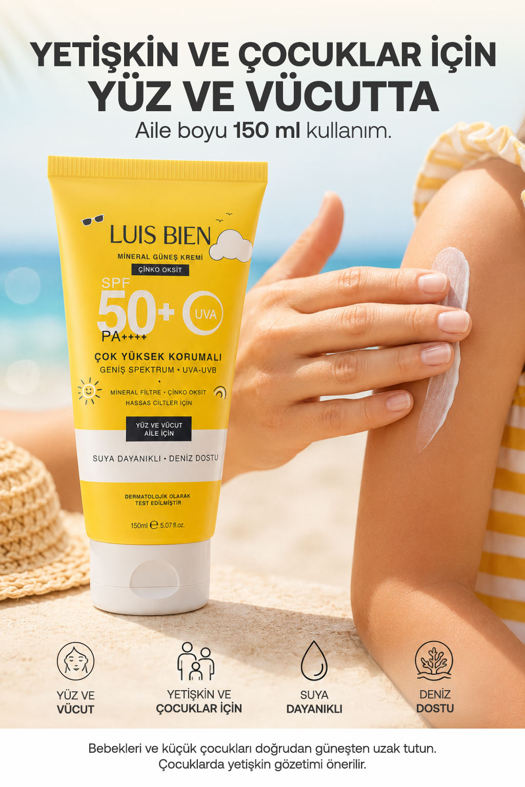 Luis Bien X Anıl Güler Mineral Güneş Kremi Spf 50+ Pa++++ Çinko Oksit 150 ml X 2 Adet - Yüz Ve Vücut, Suya Dayanıklı