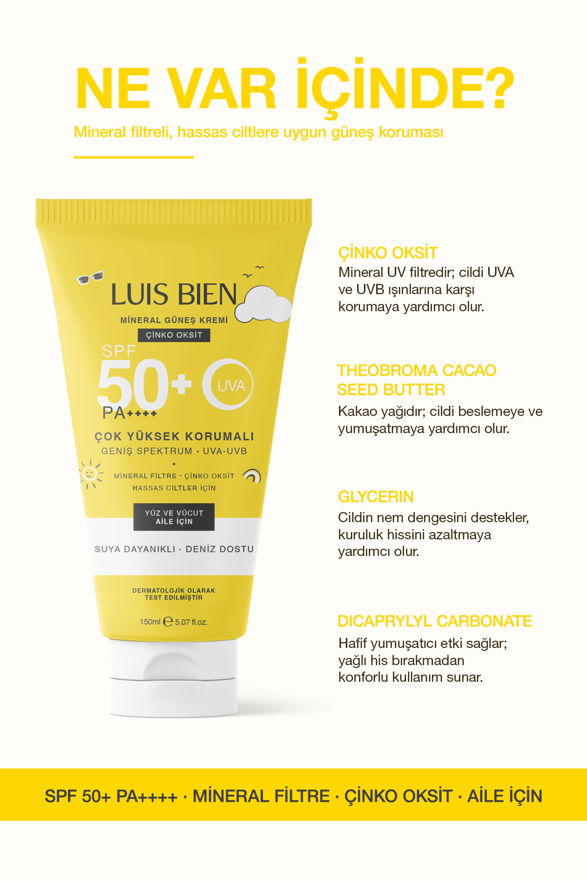 Luis Bien × Anıl Güler Mineral Güneş Kremi SPF 50+ PA++++ | Çinko Oksit, Yüz ve Vücut (150 ml)