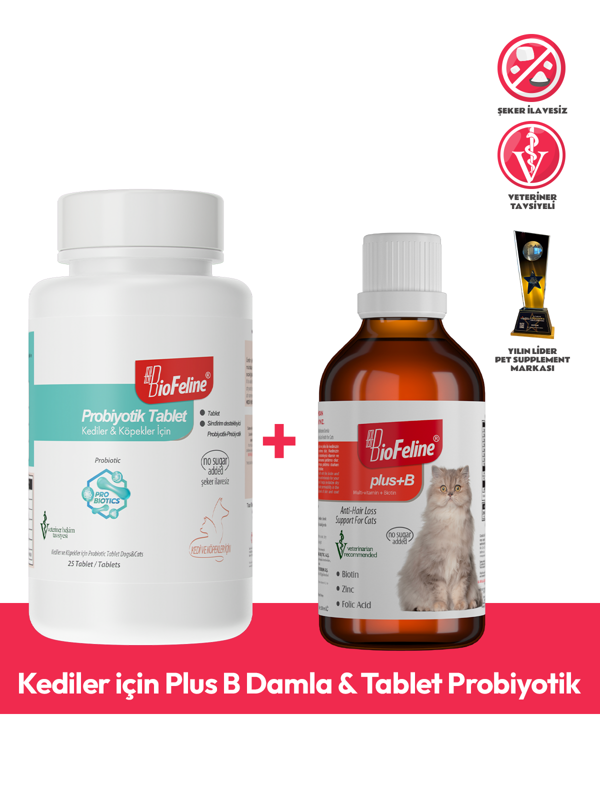 Kediler İçin Vitamin Damla + Probiyotik Tablet Seti | Tüy, Bağışıklık ve Sindirim Takviyesi | 50ml + 60tb