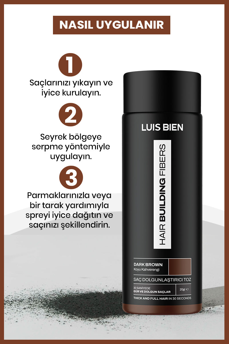 Luis Bien Saç Dolgunlaştırıcı Fiber Toz – Koyu Kahverengi