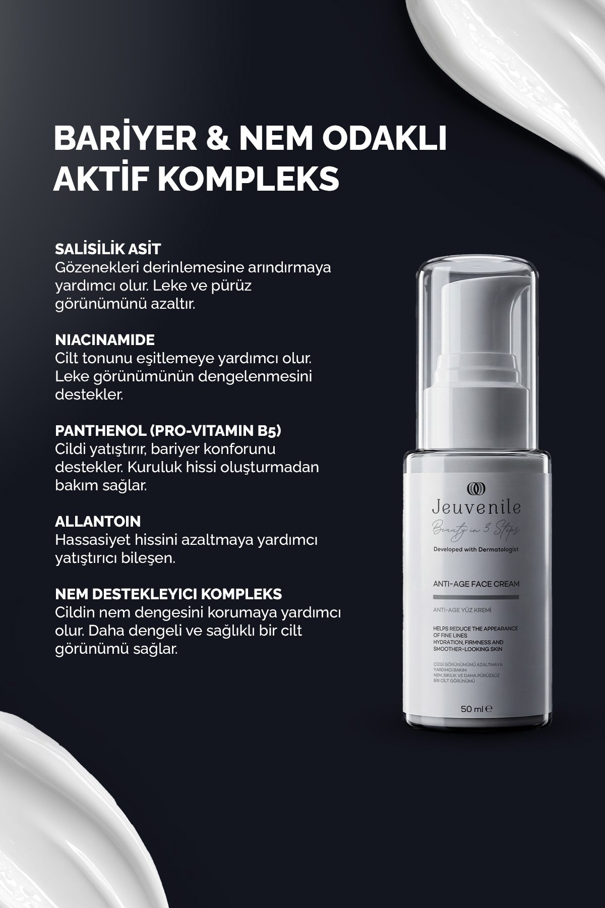 Kırışıklık Karşıtı Yüz Kremi - 5 Peptit & Niasinamid | Jeuvenile