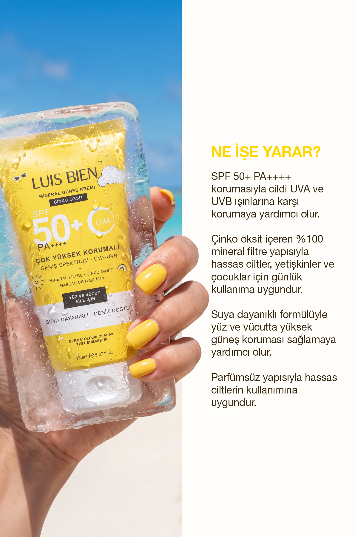 Luis Bien × Anıl Güler Mineral Güneş Kremi SPF 50+ PA++++ | Çinko Oksit, Yüz ve Vücut (150 ml)