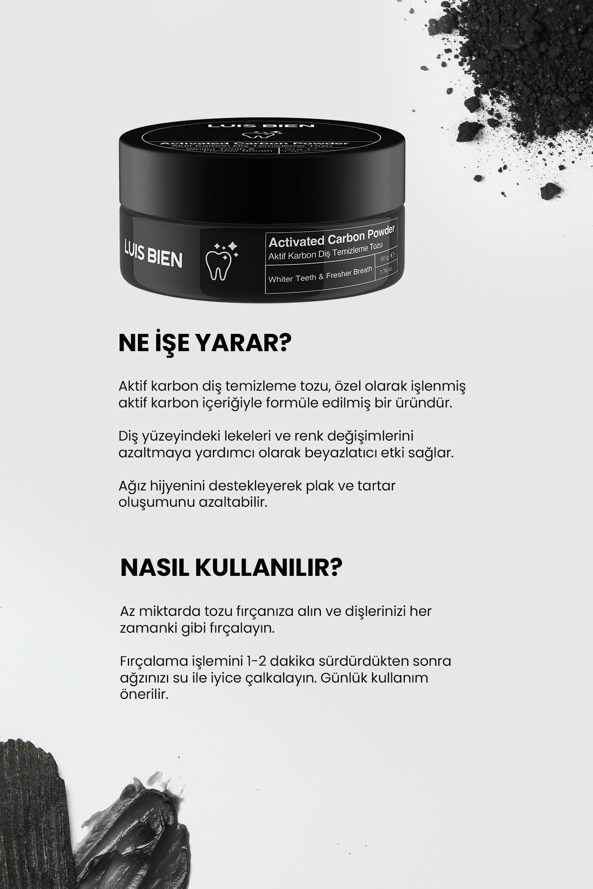 Diş Beyazlatma Tozu - Aktif Karbon 50 g | Luis Bien