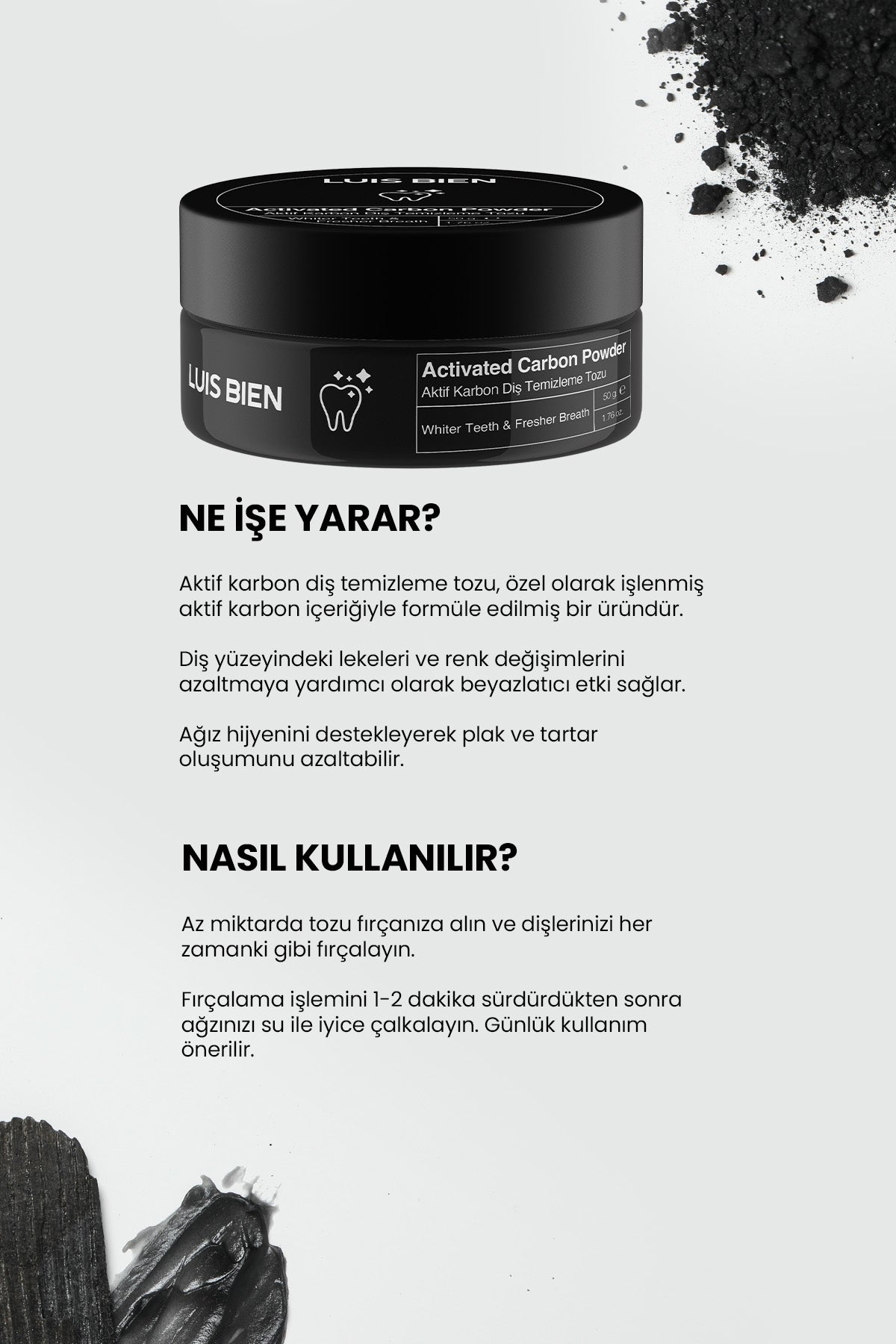 Aktif Karbon Diş Beyazlatma Seti - 2 Adımlı Bakım | Luis Bien