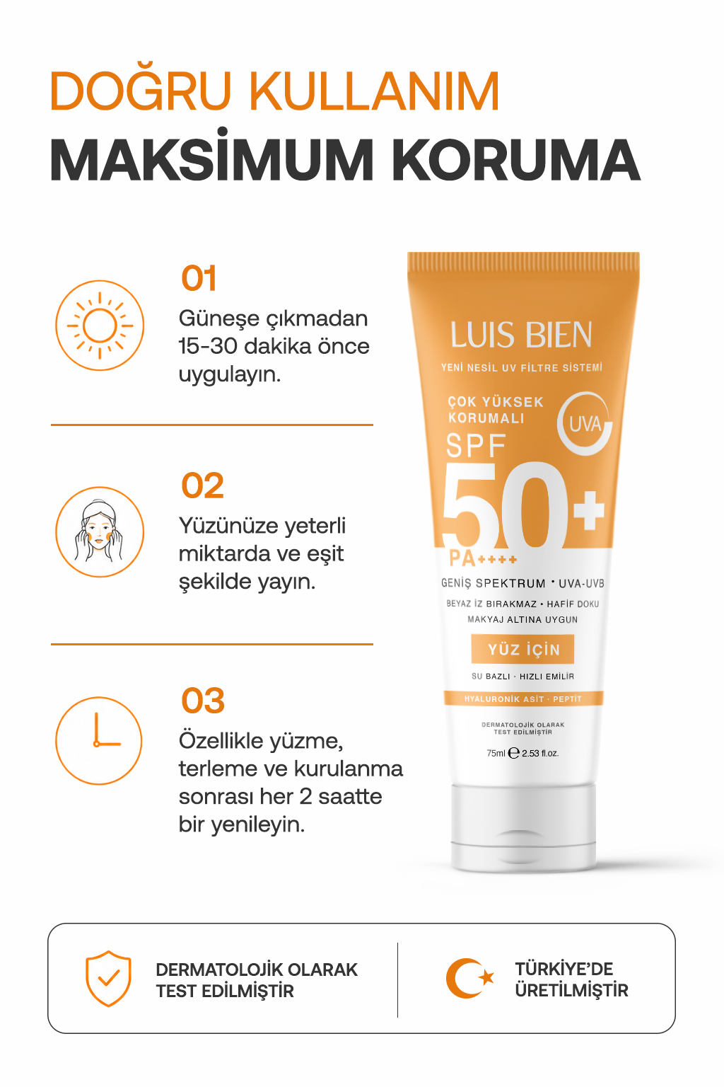 Luis Bien X Anıl Güler Su Bazlı Yüz Güneş Kremi Spf 50+ Pa++++ 75 ml X 2 Adet - Hızlı Emilen, Beyaz İz Bırakmayan