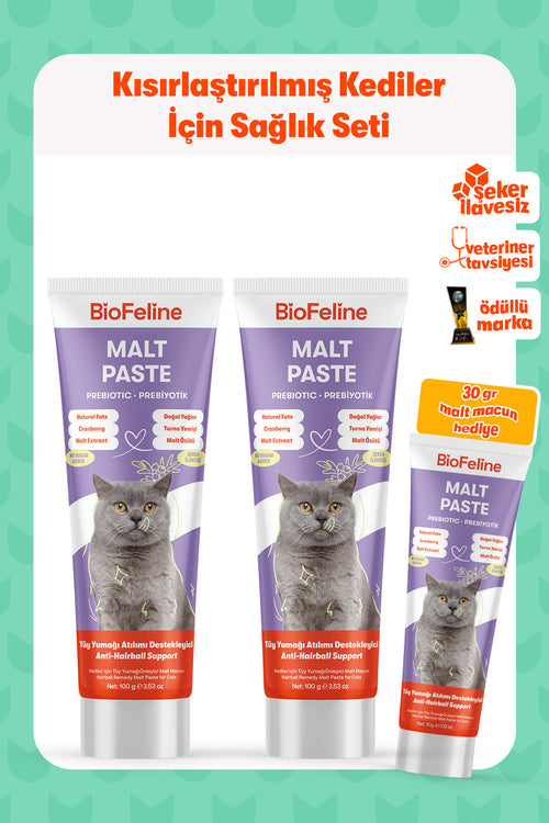 Kediler İçin Tüy Yumağı & Sindirim Malt Macunu Seti | BioFeline