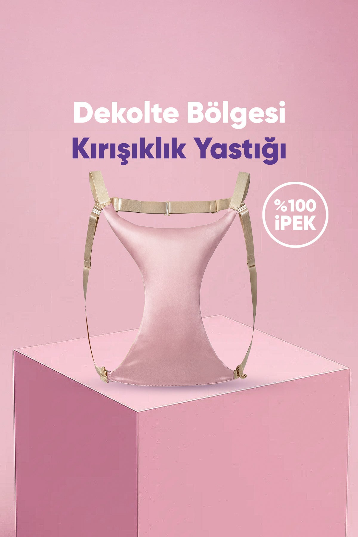%100 İpek Pembe Göğüs Arası Dekolte Bölgesi Kırışıklık Önleyici Sütyen Yastık