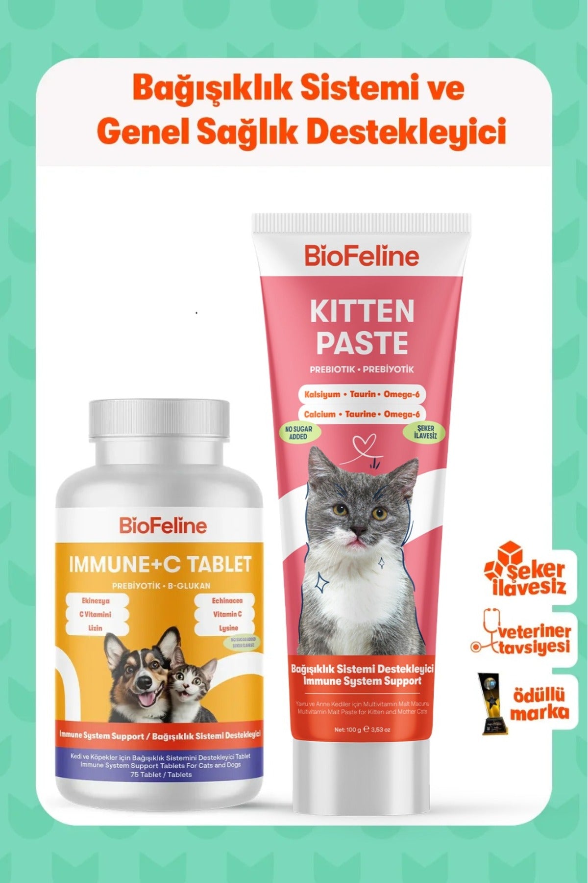 Yavru Kediler İçin Bağışıklık & Gelişim Destek Seti – Tablet + Malt | BioFeline