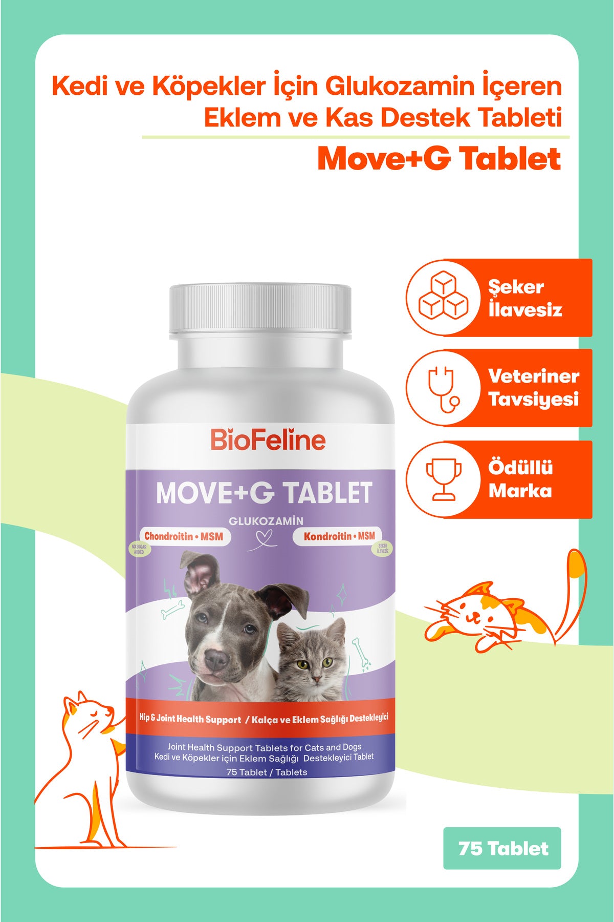Eklem Sertliği ve Tüy Dökülmesi Azaltıcı Kedi ve Köpekler İçin Omega & Glukozamin Tablet Seti | BioFeline