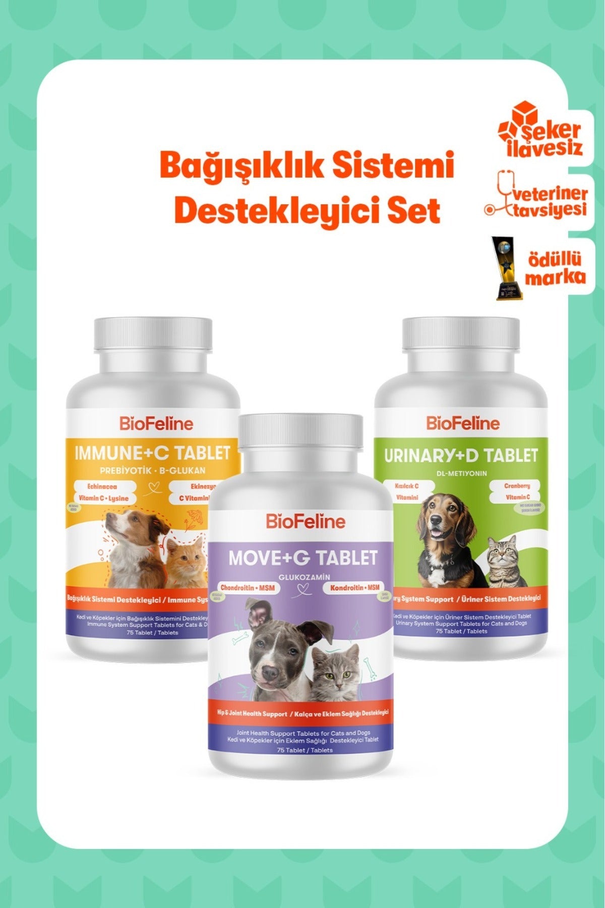 Kedi & Köpek Eklem, İdrar Yolu ve Bağışıklık Destek Tablet Seti | BioFeline