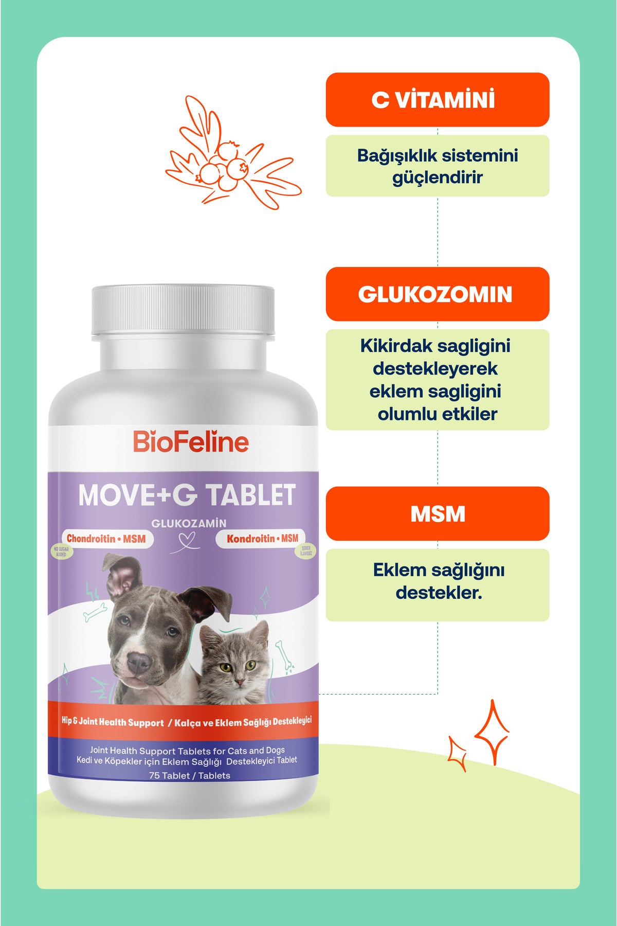 Kedi & Köpek Eklem, İdrar Yolu ve Bağışıklık Destek Tablet Seti | BioFeline