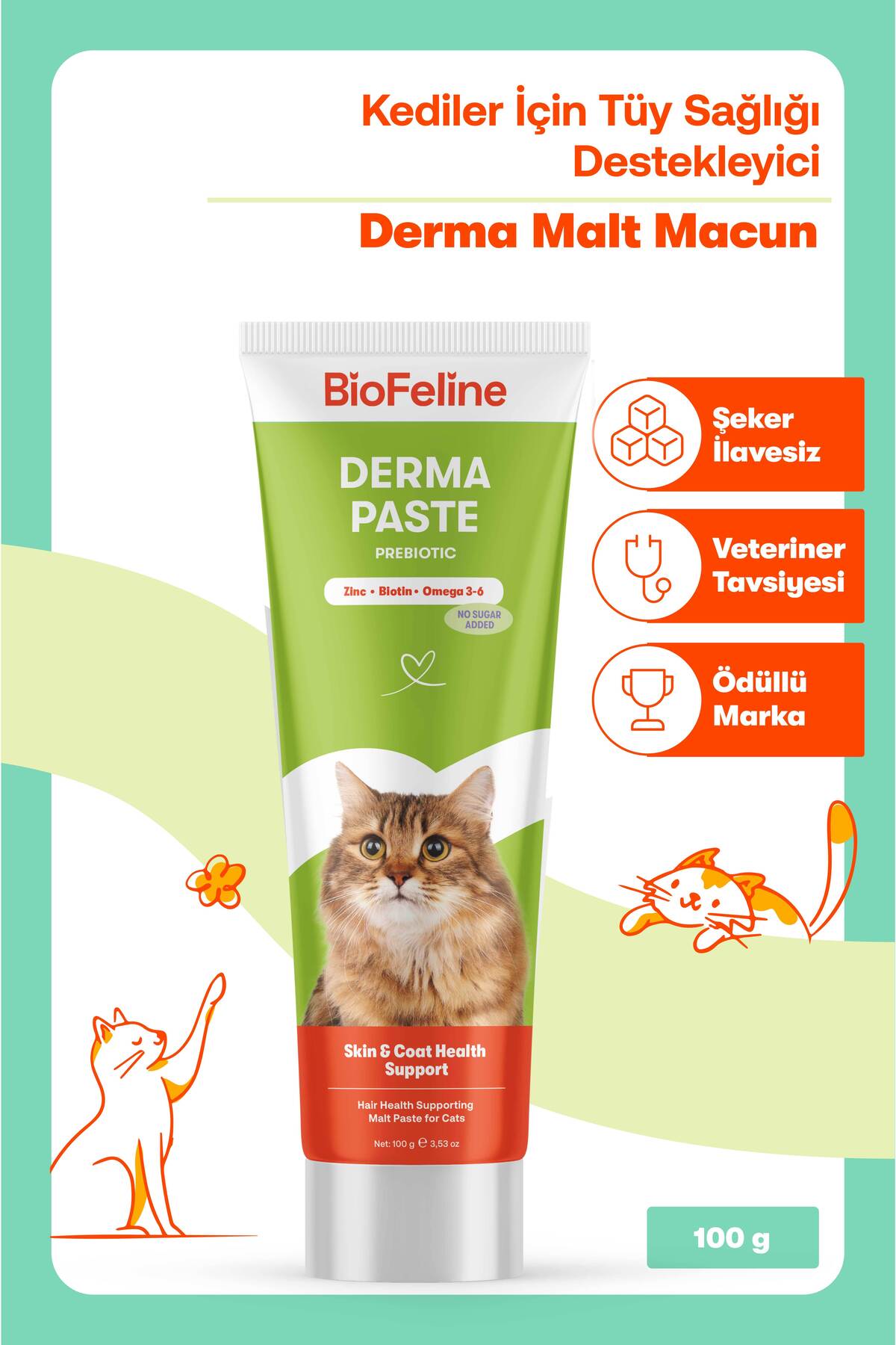 Kediler İçin Tüy Dökülmesi Karşıtı Derma Malt Macunu 100 ml | BioFeline