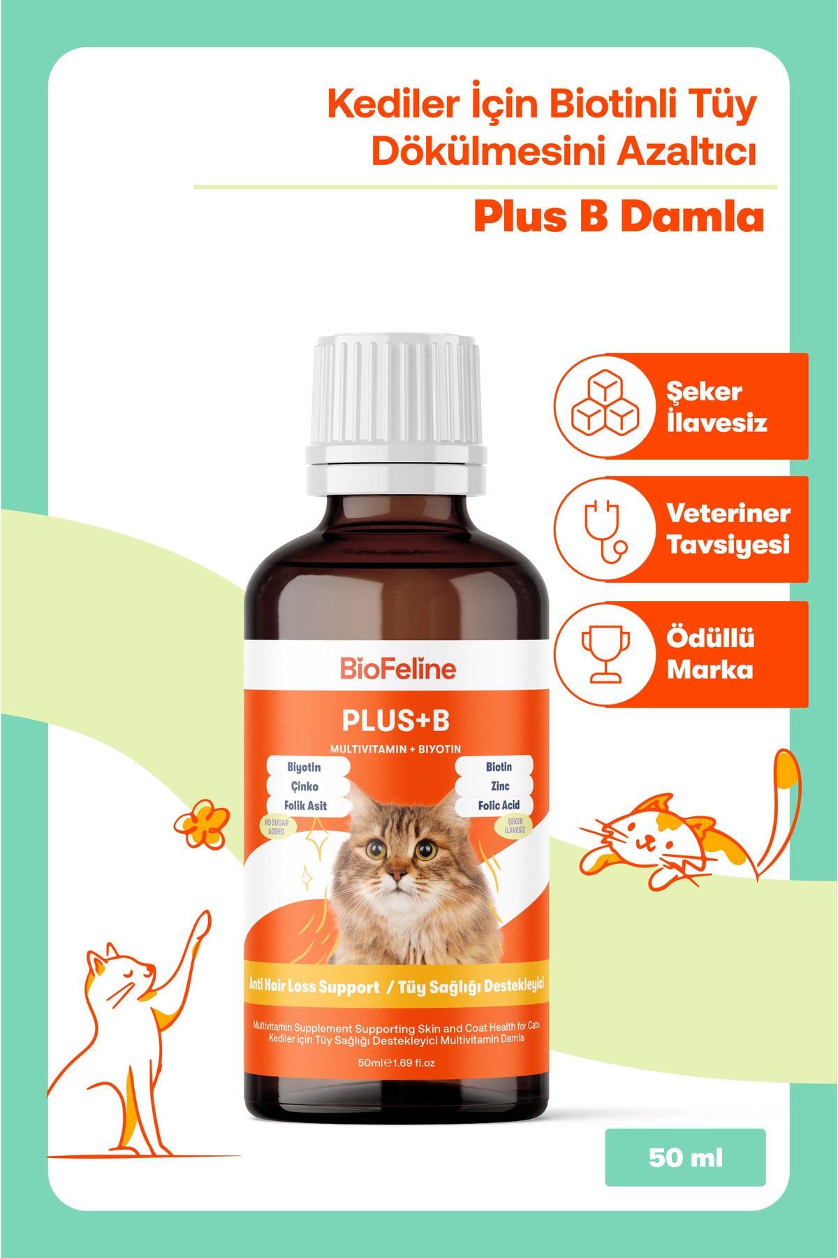 Köpekler İçin Sıvı Probiyotik & Multivitamin Damla – Sindirim ve Bağışıklık, 50 ml | BioFeline