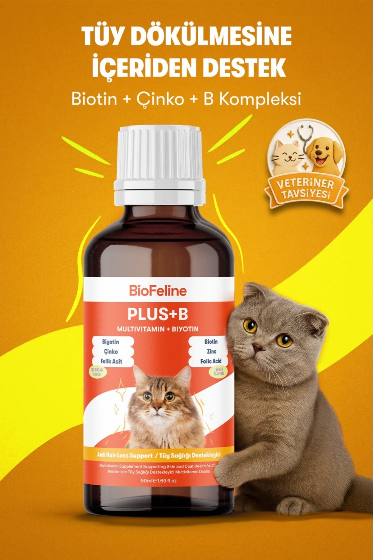 Kedi Biotin & Çinko Damlası 50 ml - Tüy Sağlığı Desteği | BioFeline