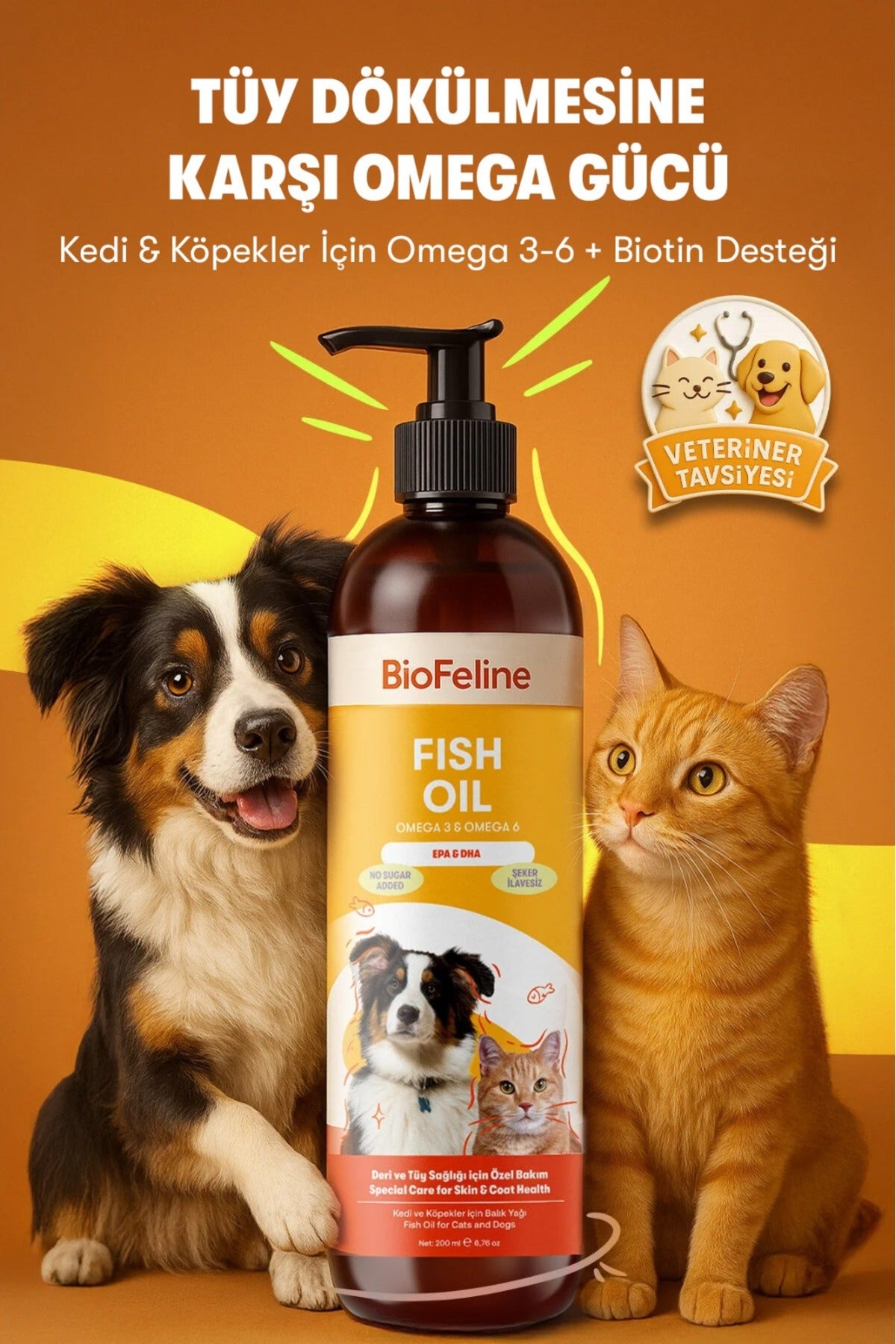 Kedi & Köpekler İçin Balık Yağı + Sıvı Probiyotik Takviye Seti – Omega 3 & Bağışıklık, 200 ml | BioFeline
